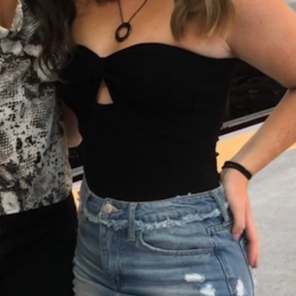 black strapless body suit